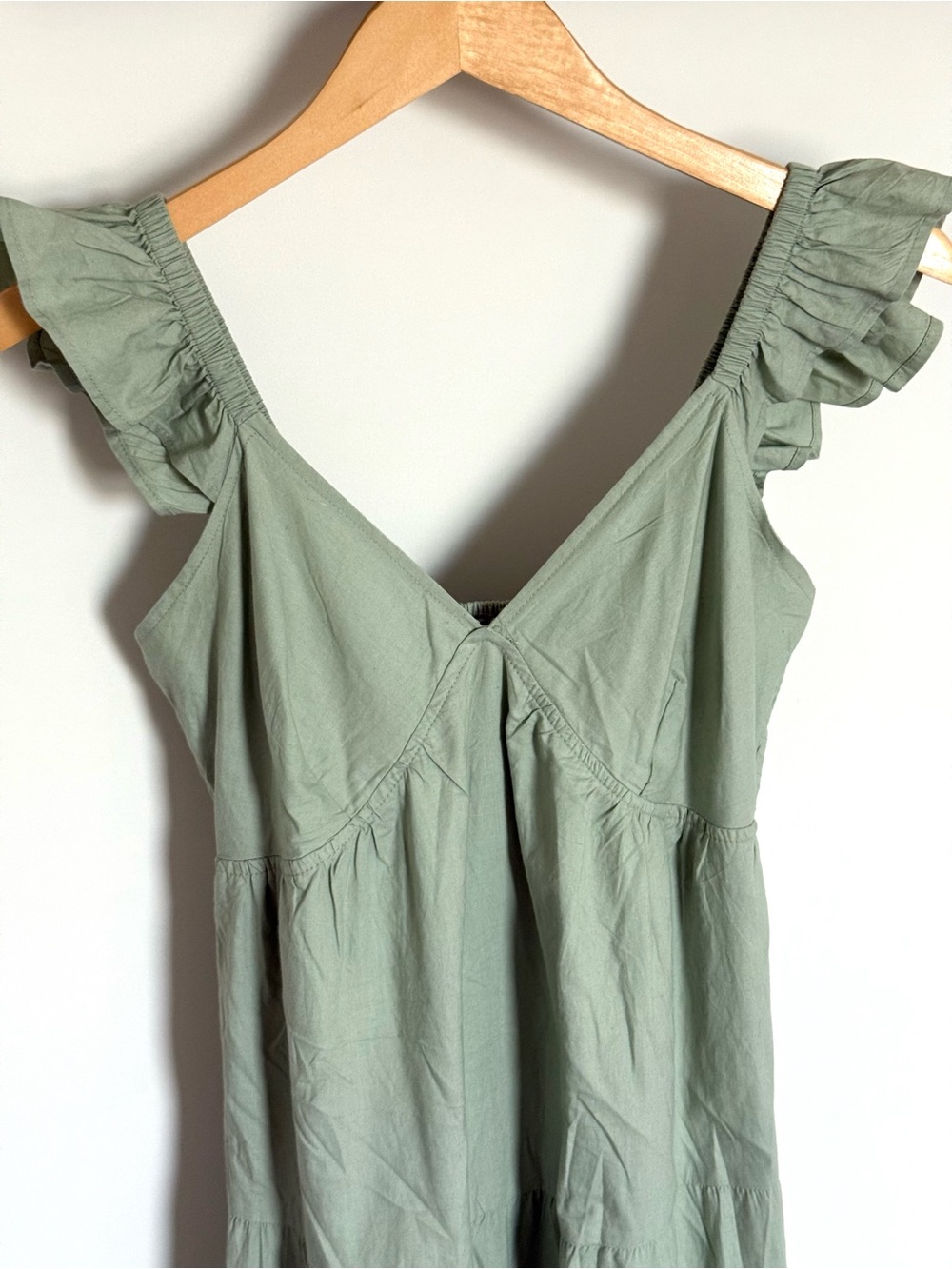 NWT Sim & Sam Sage Green Flutter Sleeve Tiered Maxi Dress 100% Cotton Large - Picture 3 of 9